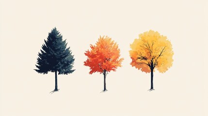 Poster - Three trees illustrating the four seasons winter, spring, summer, and autumn.
