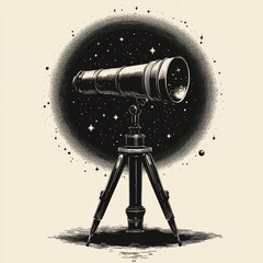 Poster - Antique telescope on tripod against a starry night sky.