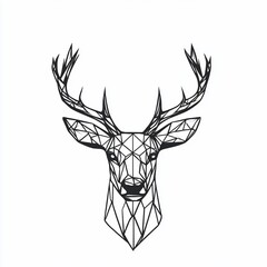 Poster - Geometric deer head illustration, black lines on white background.