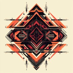 Poster - Abstract geometric art with red and orange shapes creating a symmetrical design.