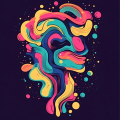 Poster - Abstract colorful portrait of a face, swirling lines and shapes.