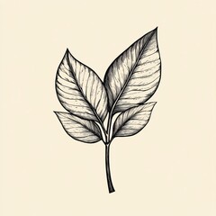 Poster - Detailed ink drawing of three leaves on a stem, botanical illustration.