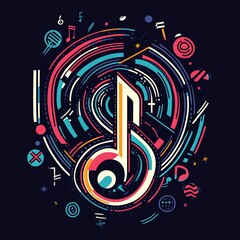 Poster - Abstract musical note design with vibrant geometric shapes and swirling lines.
