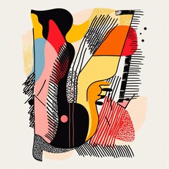 Poster - Abstract art composition with vibrant colors, geometric shapes, and textured patterns.