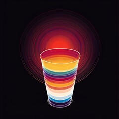 Poster - Colorful layered liquid in a transparent cup against a dark background with concentric circles.