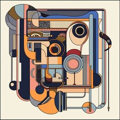 Poster - Abstract geometric art with shapes, lines, and colors in a collage style.