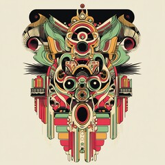 Poster - Abstract geometric artwork featuring a stylized creature face with vibrant colors and intricate details.