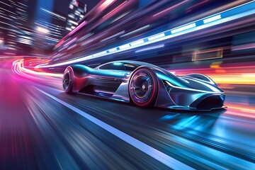 Wall Mural - Sport car on the road with motion blur background