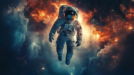 Poster - Astronaut floats in vibrant nebula, cosmic exploration.