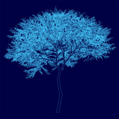 Poster - Blue tree with a blue trunk and blue leaves. The tree is the main focus of the image