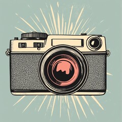 Aufkleber - Vintage camera illustration with light burst.