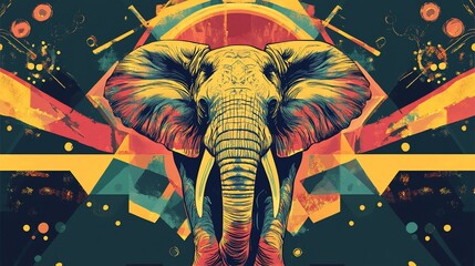 Poster - Stylized elephant head illustration with geometric patterns and vibrant colors.