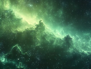 green nebula with interstellar dust and stars