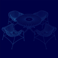 Poster - Blue image of a table and chairs. The chairs are arranged in a circle around the table