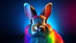 © Space Priest - A rabbit with rainbow colored fur is staring at the camera