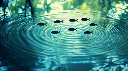 Aufkleber - Calm pond with fish creating ripples.
