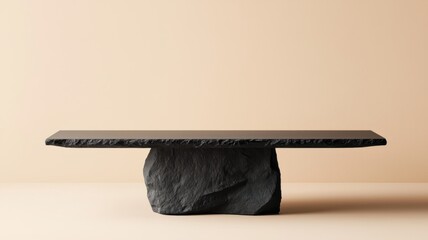 Wall Mural - Black Stone Concept, A sleek, minimalistic table with a dark stone base and a rectangular top, set against a soft, neutral background.