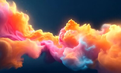 Wall Mural - A vibrant digital artwork of colorful clouds illuminated by warm hues against a dark background.