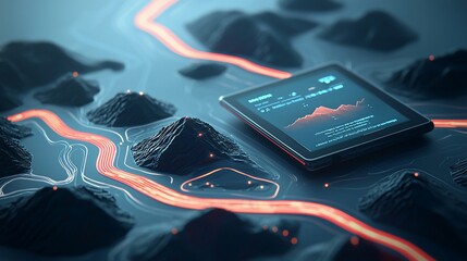 Poster - Tablet displaying data over 3D terrain.
