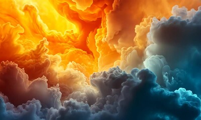 Wall Mural - A vibrant abstract representation of swirling clouds in warm and cool tones.