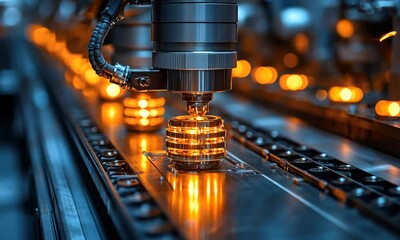 Poster - Automated Manufacturing Process: High-Tech Assembly Line Producing Light Bulbs