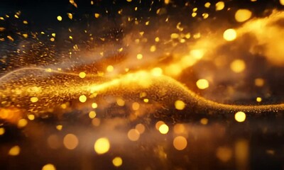 Wall Mural - A mesmerizing display of shimmering golden particles creating a wave-like effect.