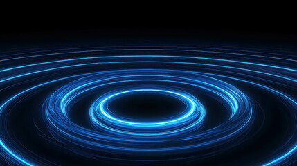 Poster - Layered Blue Glowing Rings Radiating on Pitch Black Background