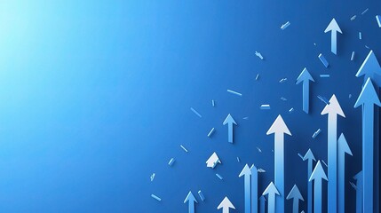 Poster - Blue Background with Multiple Upward Pointing Arrows in Motion