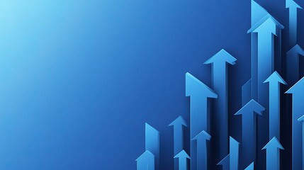 Poster - Blue Abstract Background with Upward Pointing Arrows in Various Sizes