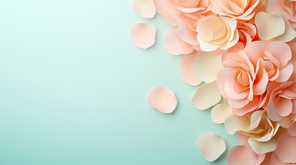 Sticker - Minimal floral concept. Soft pink roses with petals on a gentle mint background for romantic or floral themes.