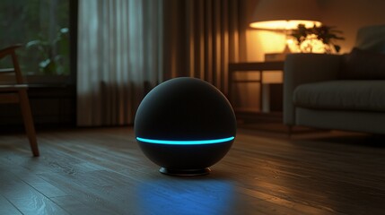 Poster - Smart home device on hardwood floor in living room.