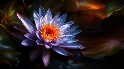 Wall Mural - Serene Water Lily in Dark Pond: A Stunning Close-Up