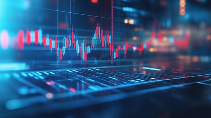 Poster - Abstract Financial Graph with Uptrend Lines and Arrows in Blue
