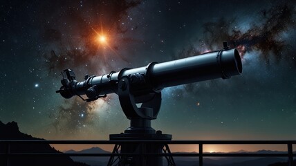 Wall Mural - telescope observing celestial wonders at night