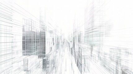 Poster - Abstract 3D Wireframe City Background in Perspective View