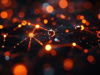 Aufkleber - Abstract representation of interconnected nodes and glowing orbs, suggesting a network or data flow.