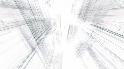 Poster - Abstract 3D Wireframe City Background with Perspective View Visualization
