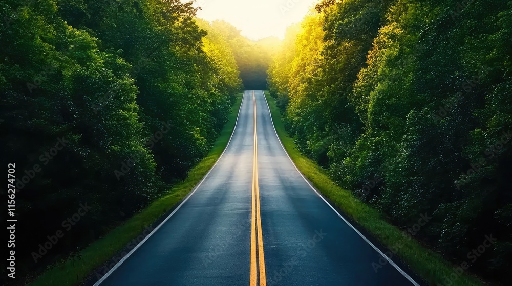 Green tree idea. A scenic highway surrounded by lush green trees under ...