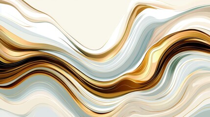 Poster - Elegant Abstract Wavy Background with Soft Curves and Flowing Lines in Earth Tones of Gold and Cream Ideal for Modern Design Projects