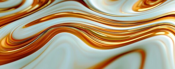 Aufkleber - Abstract background of smooth flowing lines in shades of gold and cream with a glossy finish creating a luxurious and modern texture for design projects