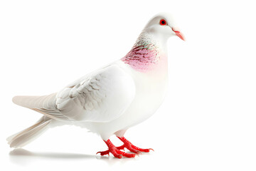 White pigeon with pink feathers and red eyes on a bright background showcasing beauty and elegance in nature