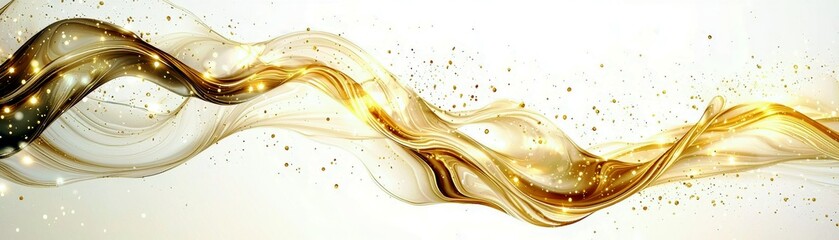 Poster - Abstract flowing golden wave with sparkles on a light background, elegant and luxurious texture for modern design and creative projects