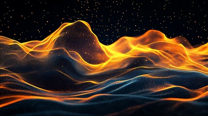 Poster - Abstract representation of glowing waves, suggesting movement and energy in a digital landscape.