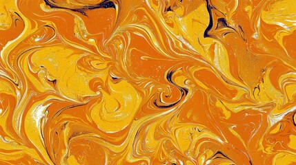 Poster - Vibrant Orange and Yellow Swirling Abstract Background with Dynamic Fluid Patterns and Textures for Creative Design and Artistic Projects