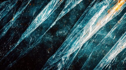 Poster - Abstract textured background of crumpled translucent plastic sheets with soft light effects in deep blue tones and subtle glitter for creative designs