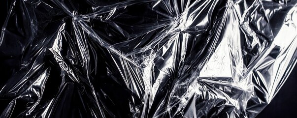 Poster - Shiny crinkled plastic sheet texture with dramatic shadows creating an abstract background perfect for modern design and artistic projects