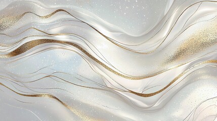 Poster - Elegant Abstract Waves with Shimmering Gold Accents and Soft White Tones for Modern Design Projects