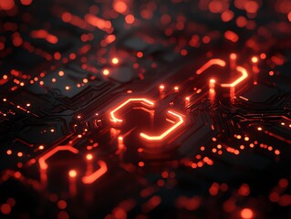 Aufkleber - A close-up view of a circuit board with glowing red elements, emphasizing technology and design.