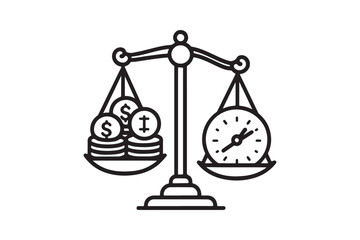 Money and time icon in balance scale vector design .time vs money silhouette design .