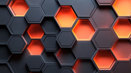 Poster - A textured wall featuring hexagonal patterns with illuminated orange accents.